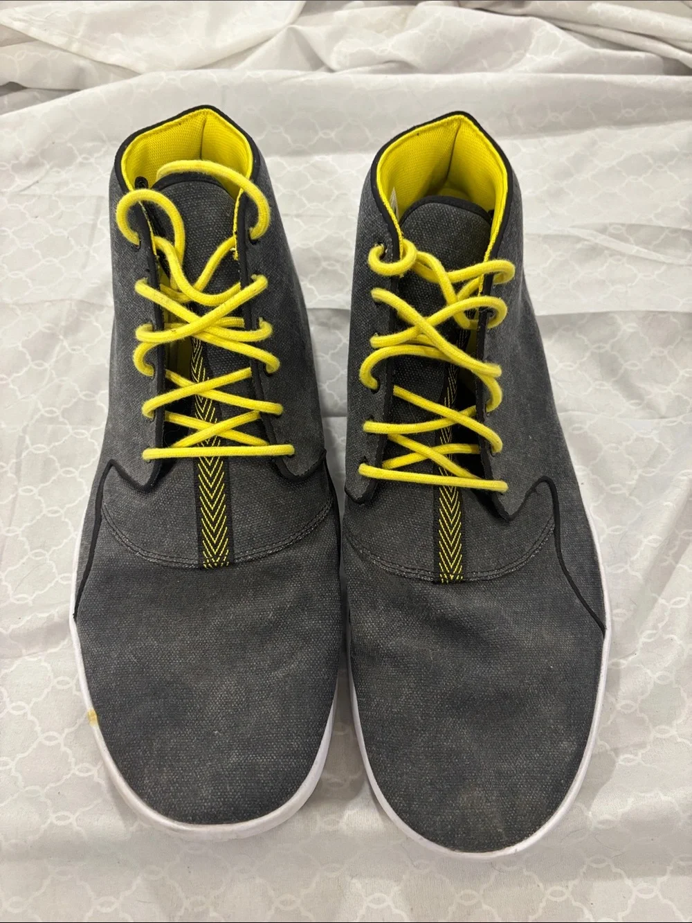 Nike Men's Gray Chukka Boots with Yellow Laces and Lining